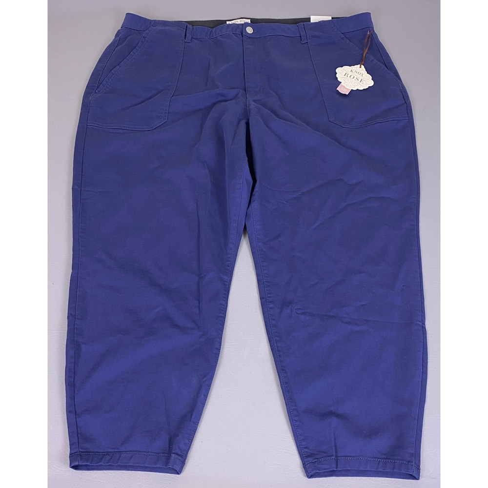 Knox Rose Chino Pants Women's Plus 28W Royal Blue No-Gap Waist Tapered Ankle NWT
